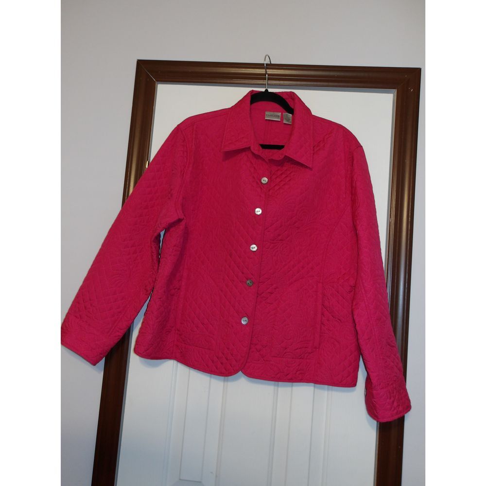 Chico's Pink Quilted Button-Up Jacket Blazer Lightweight Cotton Casual‎